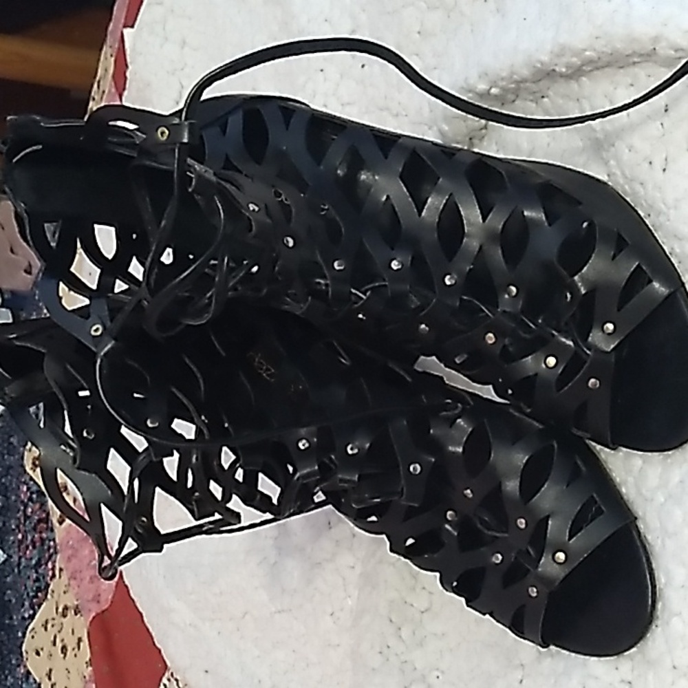 Shoe Dazzel Black Lace Up High Heel Shoe